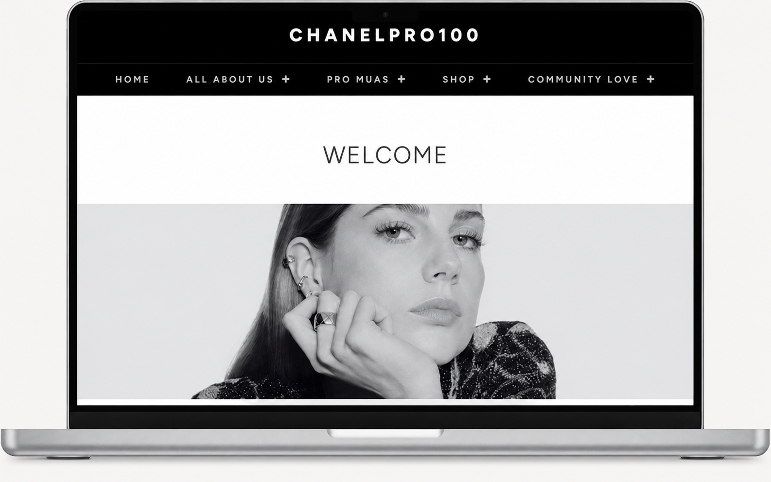 Chanel Pro 100 luxury website displayed on a laptop